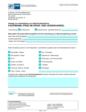 German Apprenticeship Exam Registration Form