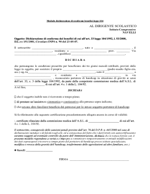 Modulo Dichiarazione Conferma Benefici Legge 104