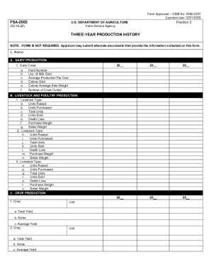 USDA Three-Year Production History Form