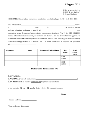 Dichiarazione Permanenza Variazione Benefici Legge 104/92