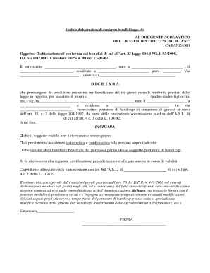 Italian Law 104 Benefit Confirmation Form