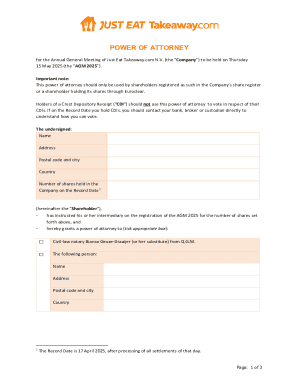 Power of Attorney for Just Eat Takeaway.com AGM 2025