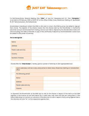 Power of Attorney for Just Eat EGM