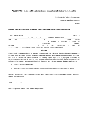 Italian School Reentry Self-Certification Form