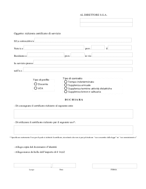 Request for Service Certificate