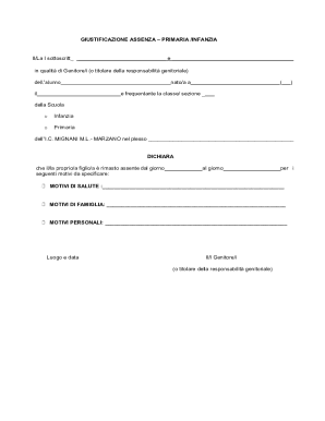 Justification for Absence - Primary/Infancy