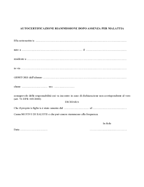 Autocertificazione Riammissione Dopo Assenza Per Malattia