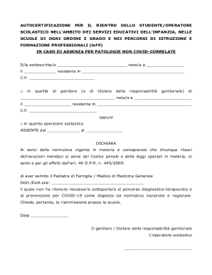Italian Student/Staff Return Self-Certification Form