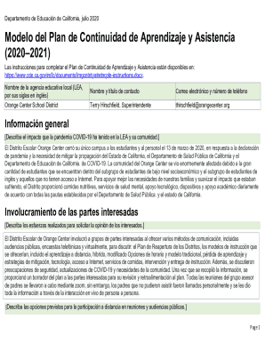 California Learning Continuity and Attendance Plan Template