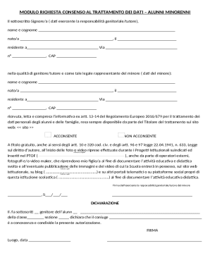 Minor Data Processing Consent Form