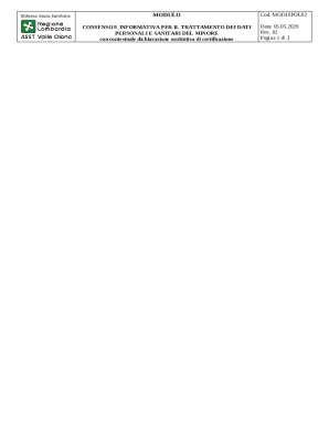 Consent Form for Minors' Personal and Health Data