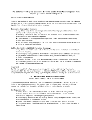 California Youth Sports Concussion & Sudden Cardiac Arrest Acknowledgment Form