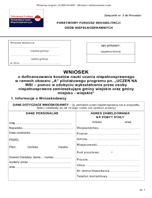 Pilotażowy Program UCZEŃ NA WSI Application Form