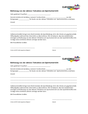 German Physical Education Exemption Form