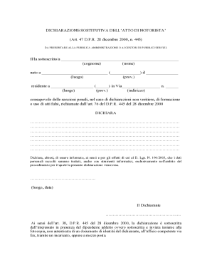 Dichiarazione Sostitutiva Atto Notorietà