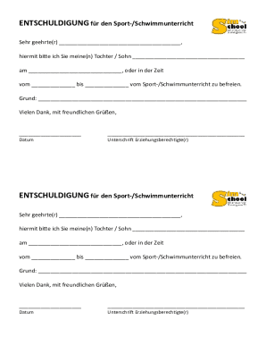 Excuse for PE/Swimming Class