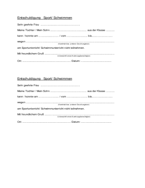 Excuse Note for PE/Swimming Class