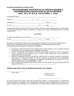 Italian State Exam Declaration Form