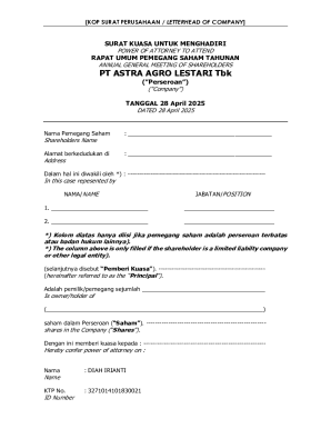 Power of Attorney for Annual General Meeting