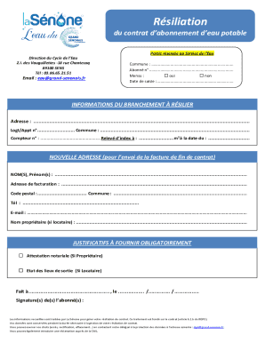 Water Potable Subscription Termination Form