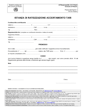 TARI Rateization Request Form