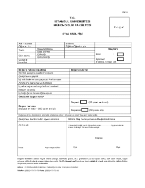University of Istanbul Engineering Faculty Internship Record Form