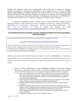 Italian Intra Corporate Transfer Work Permit Application