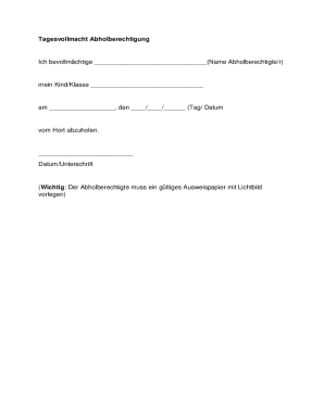 Tagesvollmacht Abholberechtigung