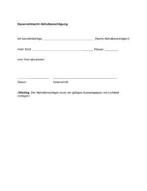 Dauervollmacht Abholberechtigung