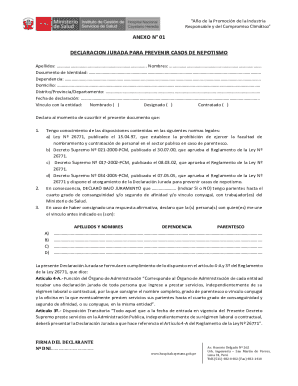 Peru Nepotism Prevention Affidavit