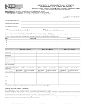 IDBI Mutual Fund Nomination Form