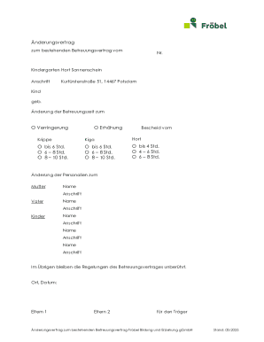 Change Contract for Daycare Agreement