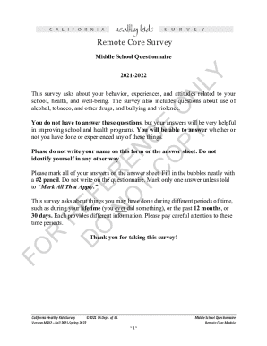 California Healthy Kids Survey Middle School Questionnaire