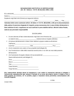 Italian Customs Declaration of Repatriation