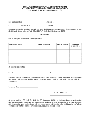 Italian Family Residence Declaration Form