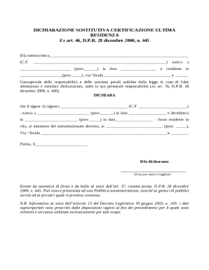 Italian Residence Certification Declaration