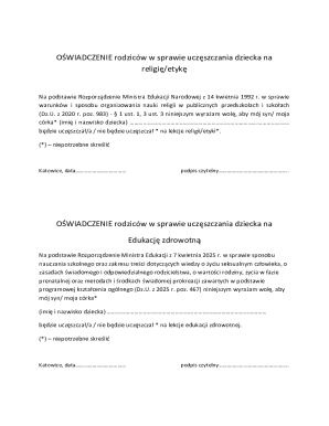 Parental Declaration for Child's Religious or Ethical Education