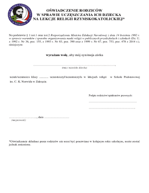 Parental Consent for Catholic Religion Classes