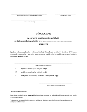 Polish School Religion or Ethics Declaration