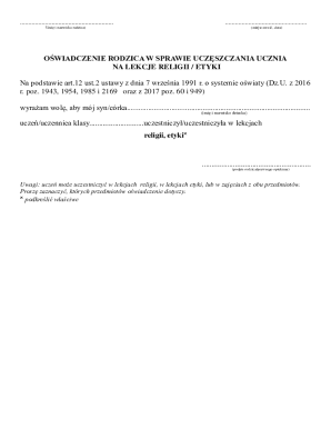 Parent Declaration for Religion or Ethics Classes