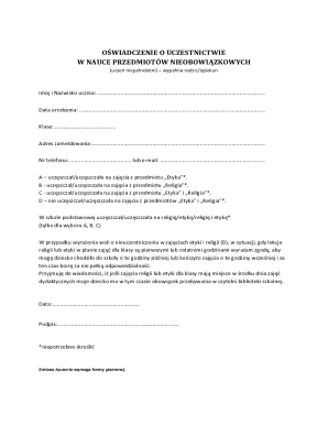 Student Participation in Ethics and Religion Classes