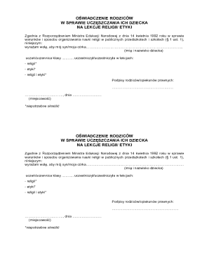 Parental Consent for Religious or Ethics Classes