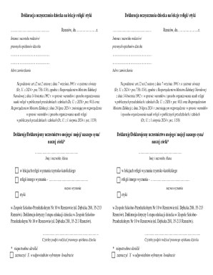 Polish School Religion or Ethics Attendance Declaration