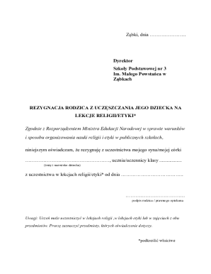 Parent Resignation from Religion/Ethics Classes