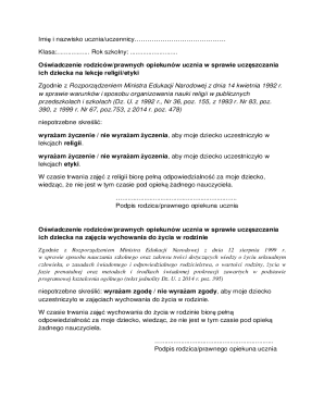 Parental Consent for Religion and Family Life Education