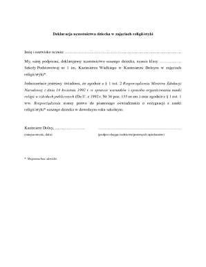 Religion or Ethics Participation Declaration