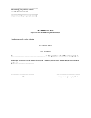 Preschool Enrollment Confirmation Form