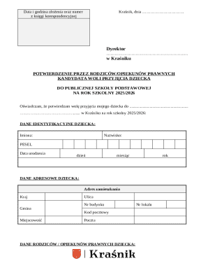 Polish School Enrollment Confirmation Form