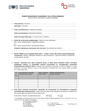 Employee Personal Questionnaire