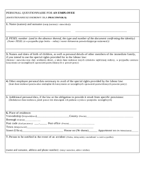 Employee Personal Questionnaire